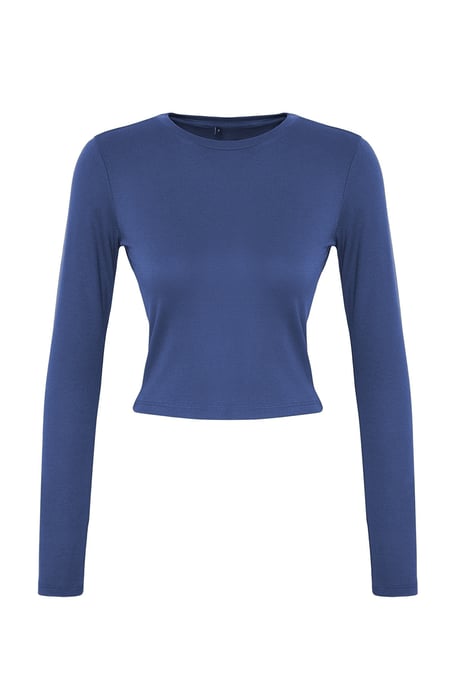 TRENDYOLMİLLA Dames Donkerblauw Effen Lang Getailleerd Blouses - Image 3