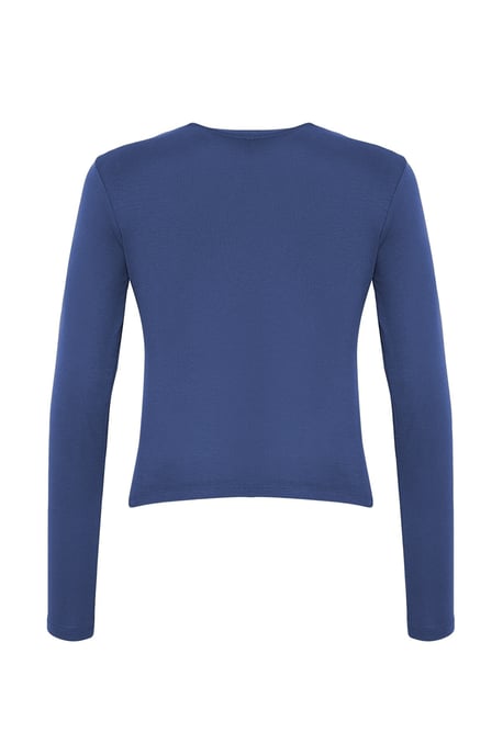 TRENDYOLMİLLA Dames Donkerblauw Effen Lang Getailleerd Blouses - Image 4