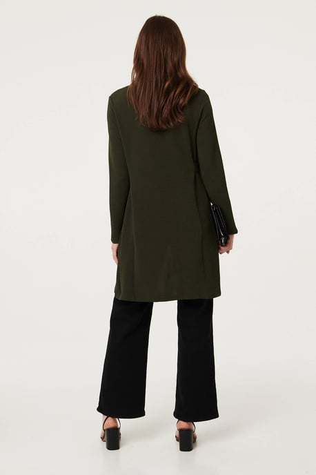 Khaki Open Front Longline Coatigan - Image 3