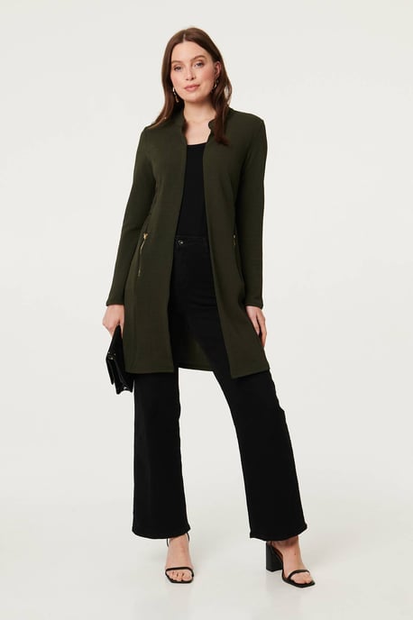 Khaki Open Front Longline Coatigan - Image 4