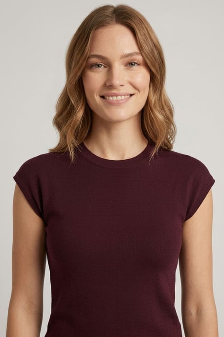 Burgundy Short Sleeve Slim Fit Jumper Top - Image 2