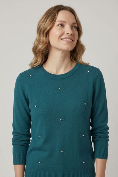 Turquoise Floral Gemstone Embellished Jumper - Image 2
