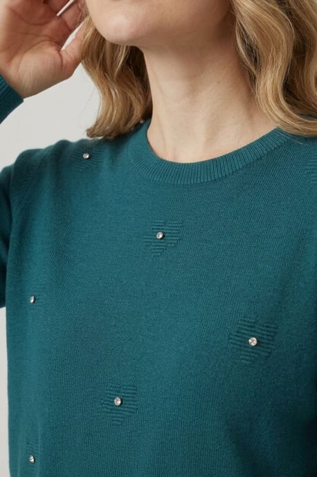 Turquoise Floral Gemstone Embellished Jumper - Image 4