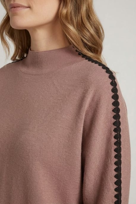 Brown Contrast Trim 3/4 Sleeve Jumper - Image 2