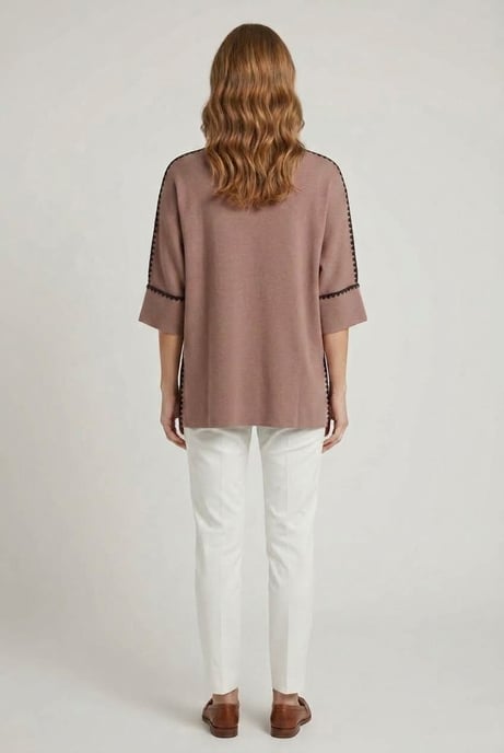Brown Contrast Trim 3/4 Sleeve Jumper - Image 3
