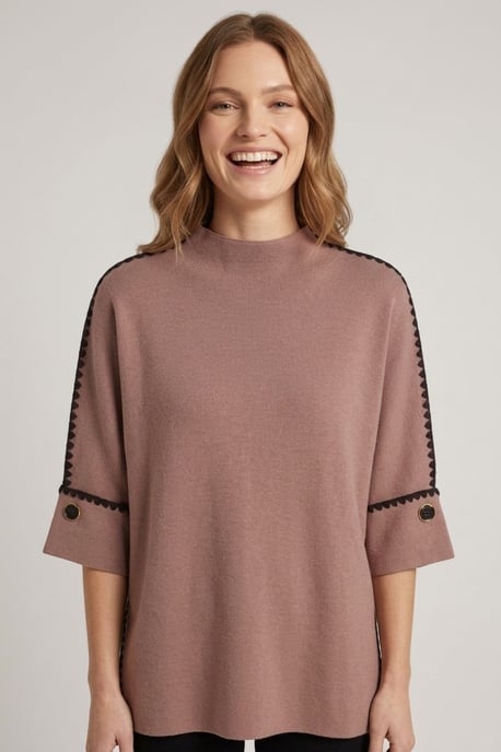 Brown Contrast Trim 3/4 Sleeve Jumper - Image 4