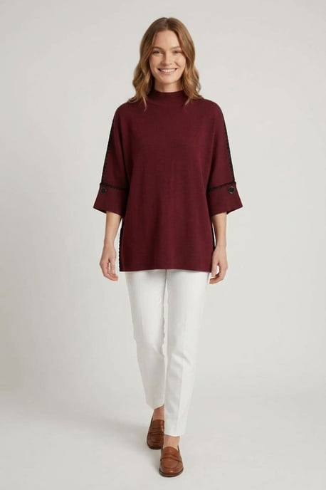 Red Contrast Trim 3/4 Sleeve Jumper - Image 1