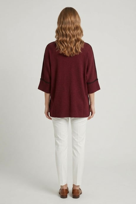 Red Contrast Trim 3/4 Sleeve Jumper - Image 3