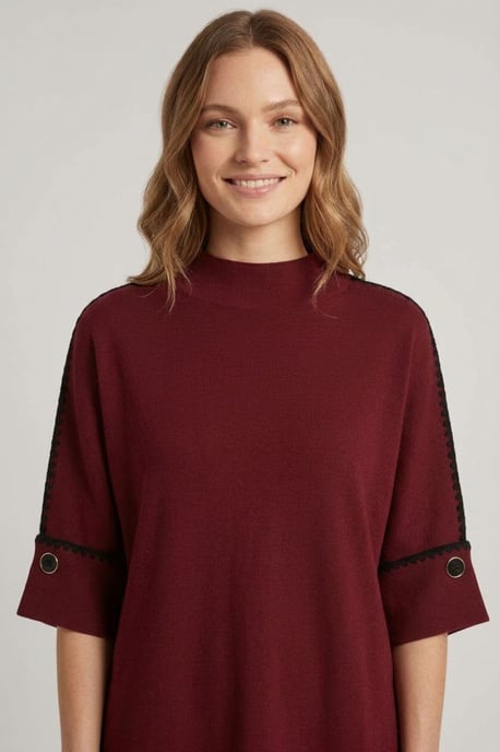 Red Contrast Trim 3/4 Sleeve Jumper - Image 4