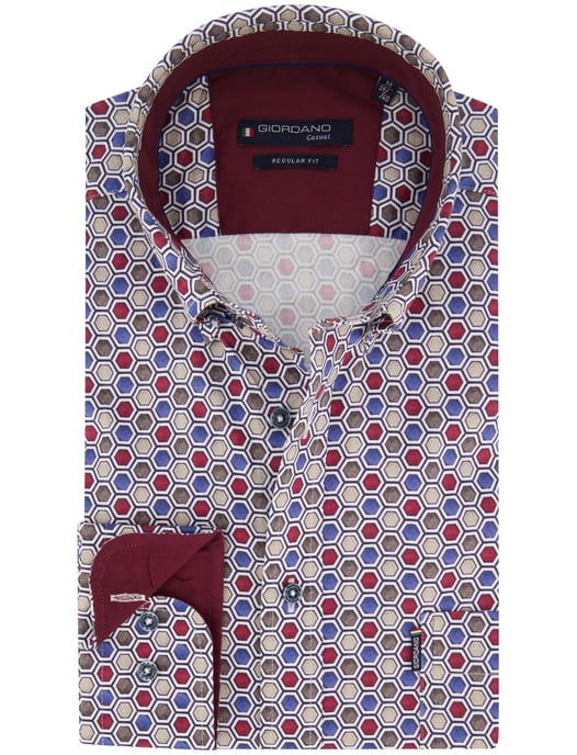 Overhemd Giordano bordeaux geprint lange mouw - Image 1