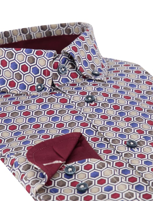 Overhemd Giordano bordeaux geprint lange mouw - Image 3
