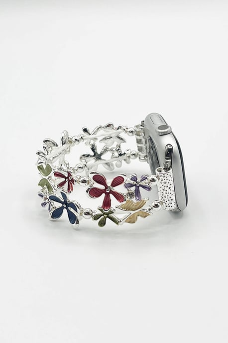 Apple Watch Strap with Flowers in Silver - Image 1