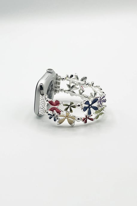 Apple Watch Strap with Flowers in Silver - Image 3