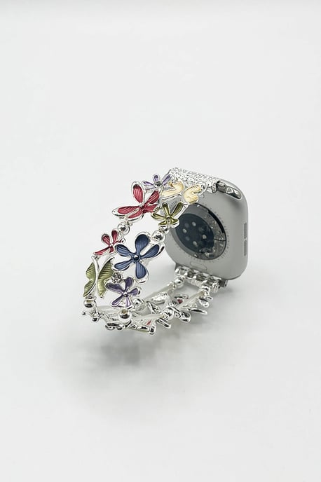Apple Watch Strap with Flowers in Silver - Image 6