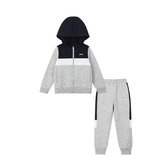 Slazenger Fleece-trainingspak met kleurblokken voor kinderen (Marine/Grijs) - Image 1