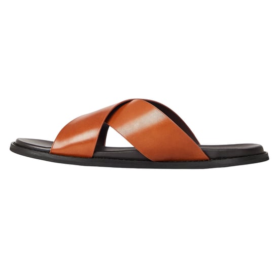 Dune London Platta lädersandaler för män med korsade remmar (Brun) - Image 2