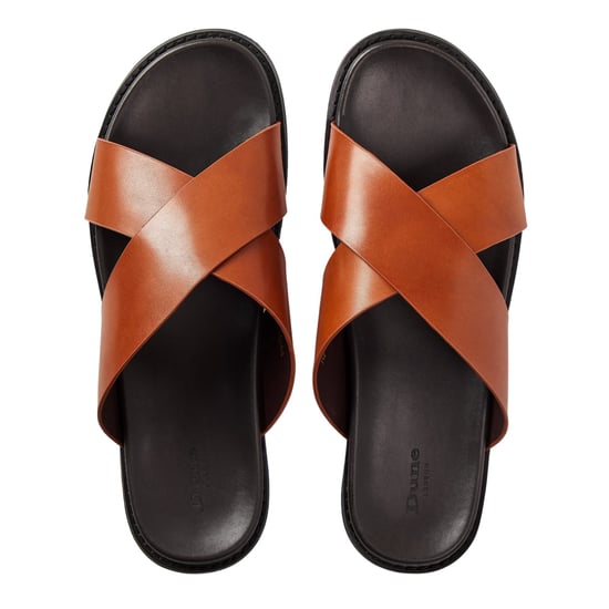 Dune London Platta lädersandaler för män med korsade remmar (Brun) - Image 3