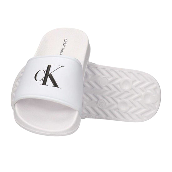 Calvin Klein Leren platte slippers met open teen voor kinderen (Wit) - Image 4