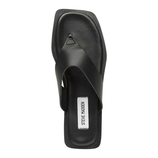 Steve Madden Läderflipflops med fyrkantig tå för kvinnor/damer (Svart) - Image 3