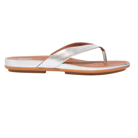 FitFlop Gracie leren platte teenslippers voor dames (Zilver) - Image 1