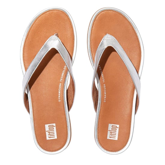 FitFlop Gracie leren platte teenslippers voor dames (Zilver) - Image 2