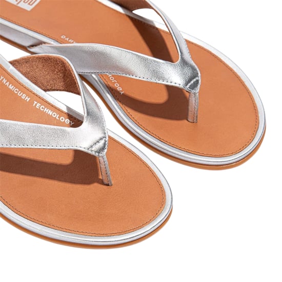 FitFlop Gracie leren platte teenslippers voor dames (Zilver) - Image 4