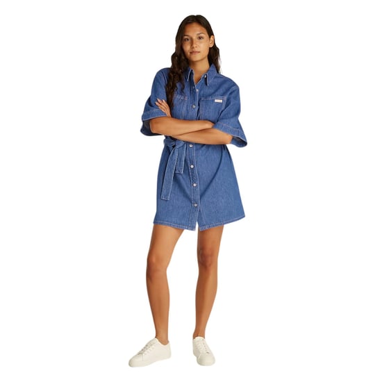 Calvin Klein Denim mini-shirtjurk met kraag en boxy pasvorm voor dames (Medium Blauw) - Image 1