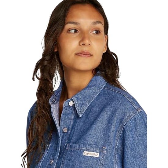 Calvin Klein Denim mini-shirtjurk met kraag en boxy pasvorm voor dames (Medium Blauw) - Image 4