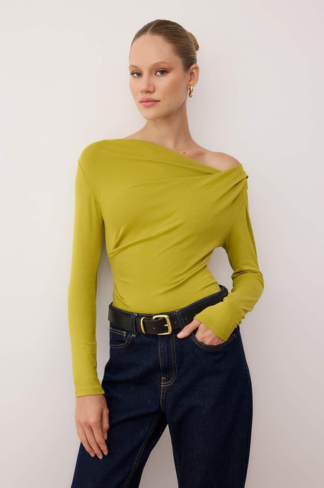 TRENDYOLMİLLA Dames Groen Effen Lang Getailleerd Blouses - Image 4