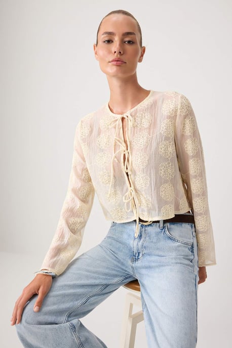 TRENDYOLMİLLA Dames Geel Bloemen Lang Regular fit Blouses - Image 1