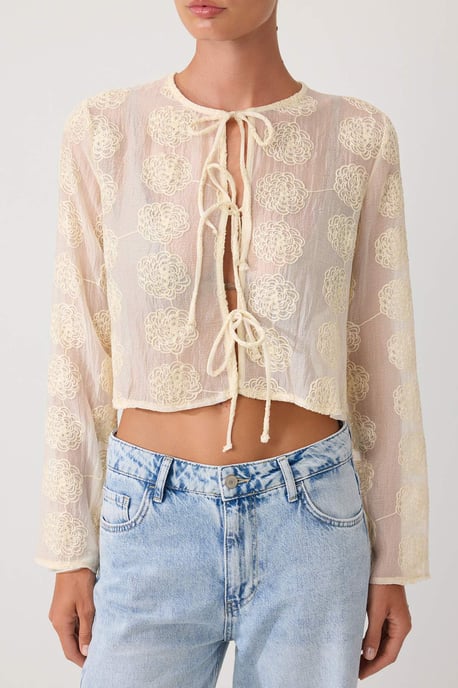TRENDYOLMİLLA Dames Geel Bloemen Lang Regular fit Blouses - Image 2