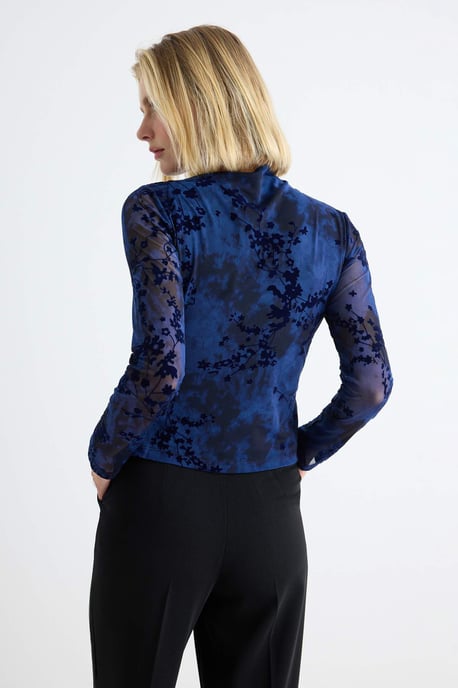 TRENDYOLMİLLA Dames Donkerblauw Bloemen Lang Getailleerd Blouses - Image 3
