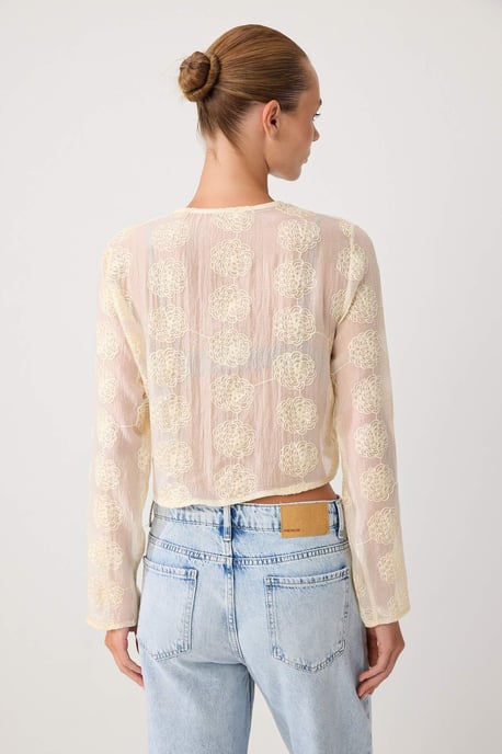 TRENDYOLMİLLA Dames Geel Bloemen Lang Regular fit Blouses - Image 3