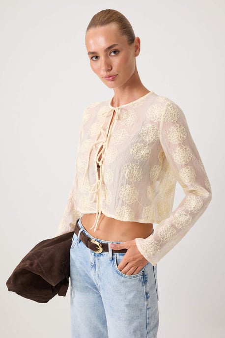 TRENDYOLMİLLA Dames Geel Bloemen Lang Regular fit Blouses - Image 4