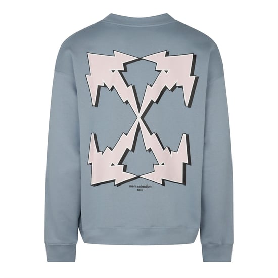 Men's Off White Off Bolt Arrow Swt in Faded Denim - Image 2