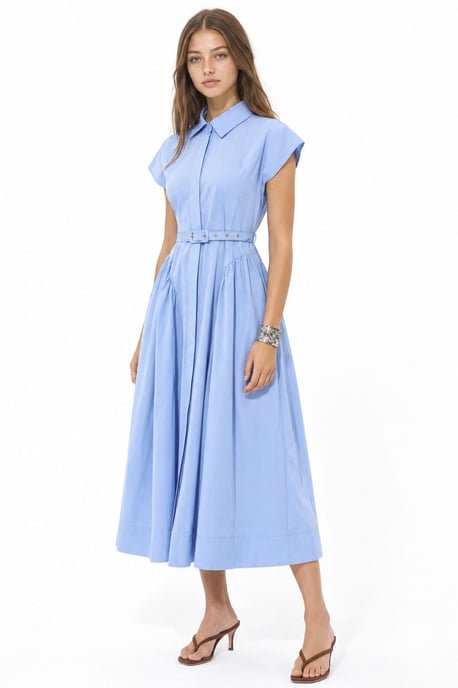 Belted Midi Dress with Shirt Collar - Image 2