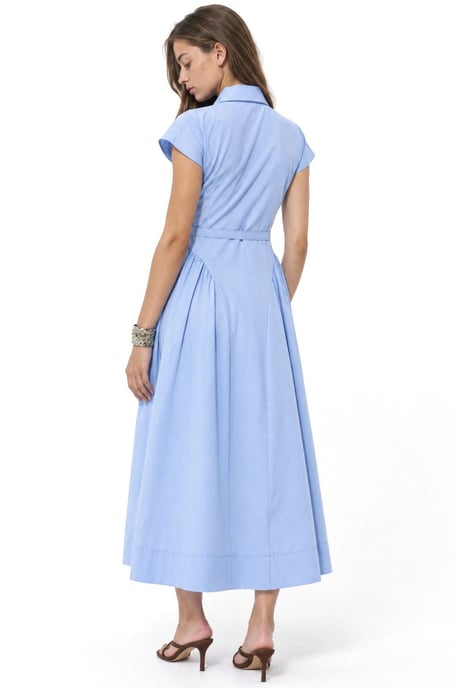 Belted Midi Dress with Shirt Collar - Image 3