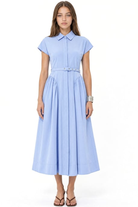 Belted Midi Dress with Shirt Collar - Image 4