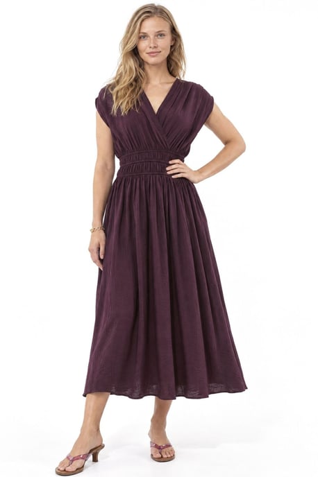 Getextureerde midi-jurk met V-hals - Image 1