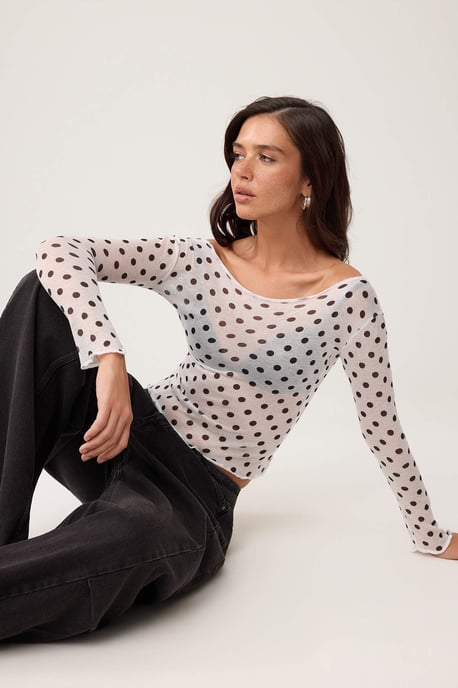 TRENDYOLMİLLA Dames Wit Etnisch patroon Lang Getailleerd Blouses - Image 4