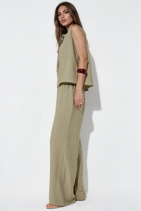 Viscose Blend Blouse with Tie Detail & Elastic Waist Pants Set - Image 2