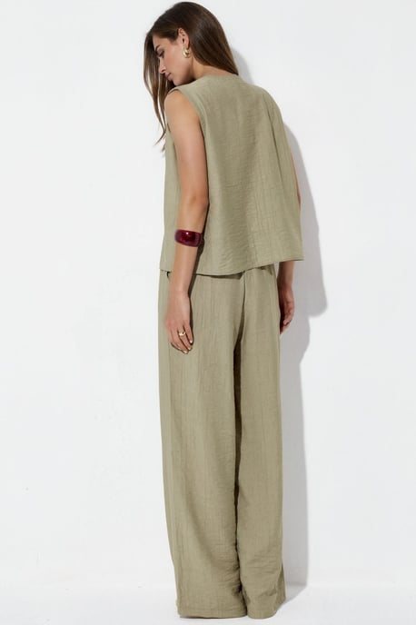 Viscose Blend Blouse with Tie Detail & Elastic Waist Pants Set - Image 3