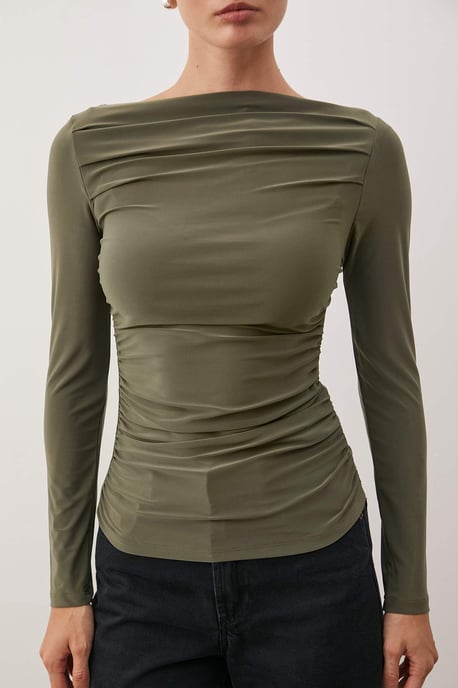 TRENDYOLMİLLA Women's Khaki Plain Long Fitted Blouses - Image 2
