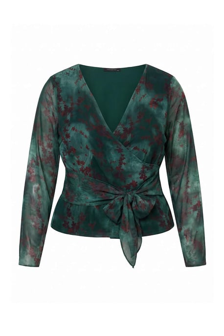Trendyol Curve Dames Kaki Bloemen Lang Getailleerd Grote maten Blouses - Image 4