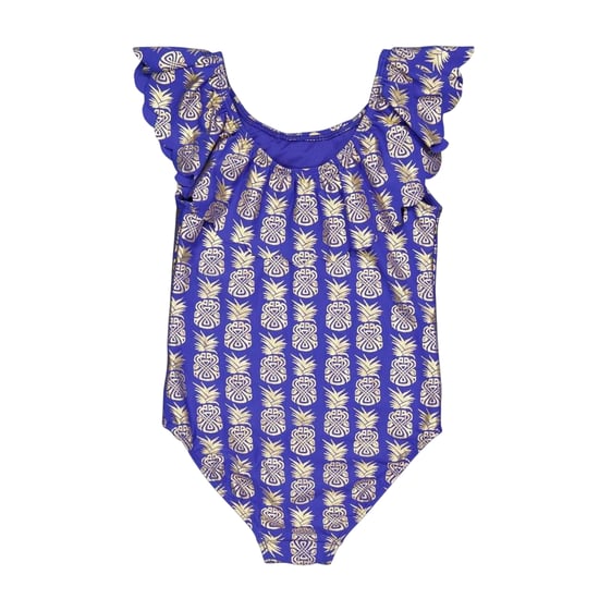 Biba Geometrisch zwempak met ruches voor meisjes (Blauw) - Image 1