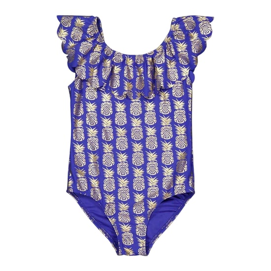 Biba Geometrisch zwempak met ruches voor meisjes (Blauw) - Image 2