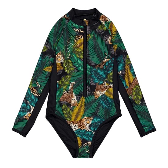 Biba Rashguard-zwempak met lange mouwen en dierenprint voor meisjes (Zwart) - Image 1