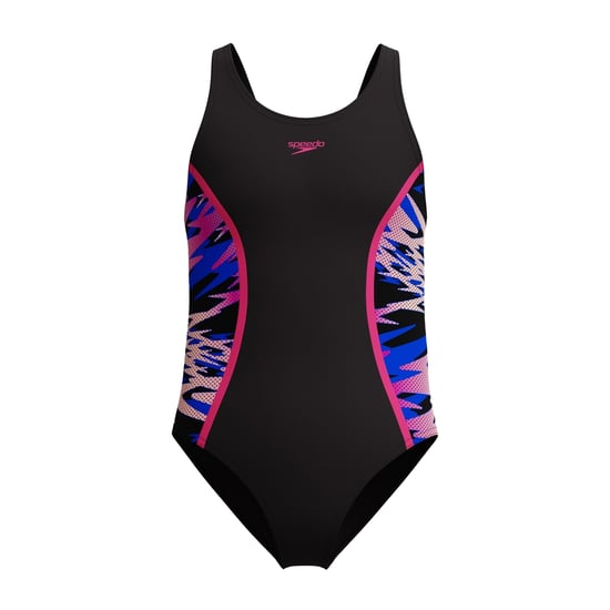 Speedo Meisjes Hyperboom Splice Abstract Muscleback eendelig zwempak (Zwart/roze) - Image 1