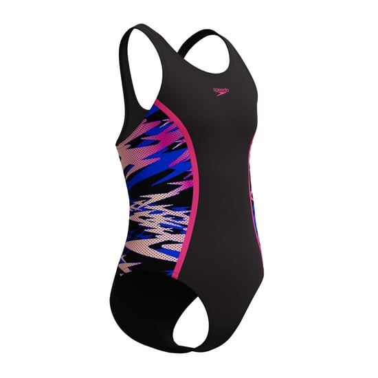 Speedo Meisjes Hyperboom Splice Abstract Muscleback eendelig zwempak (Zwart/roze) - Image 5