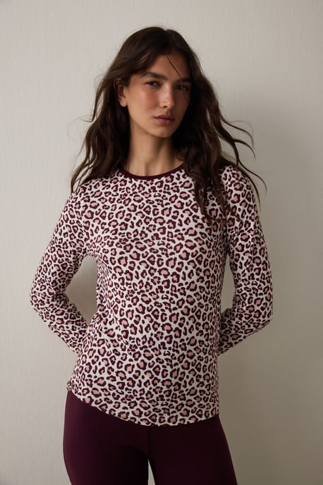 Pyjamatop met lange mouwen en luipaardprint met thermisch effect - Image 1